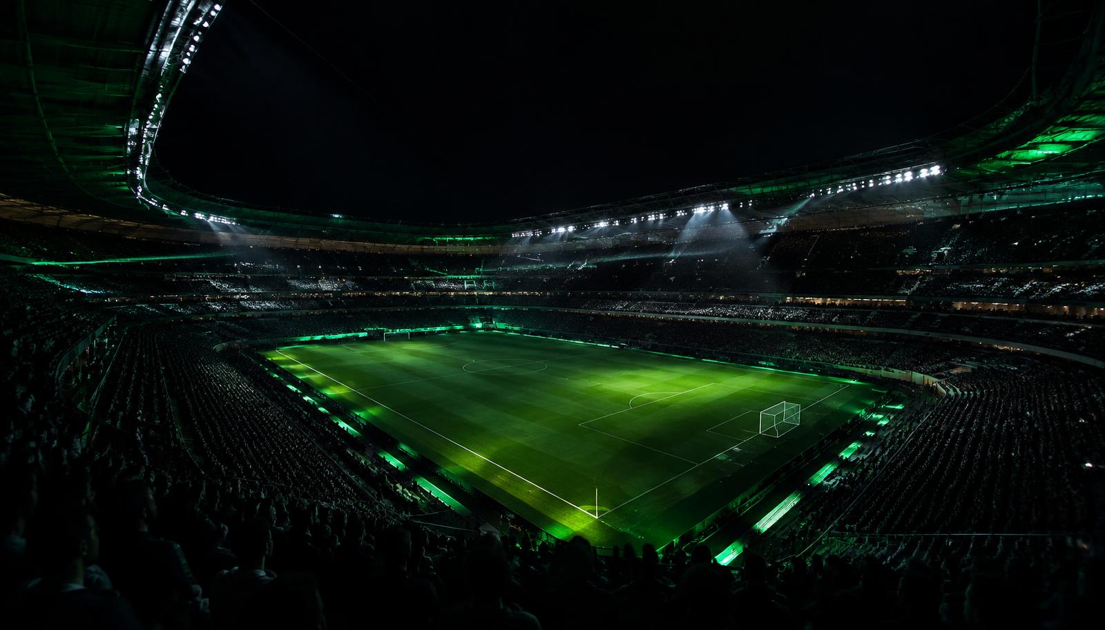 Ausverkauftes Fußballstadion bei Flutlicht